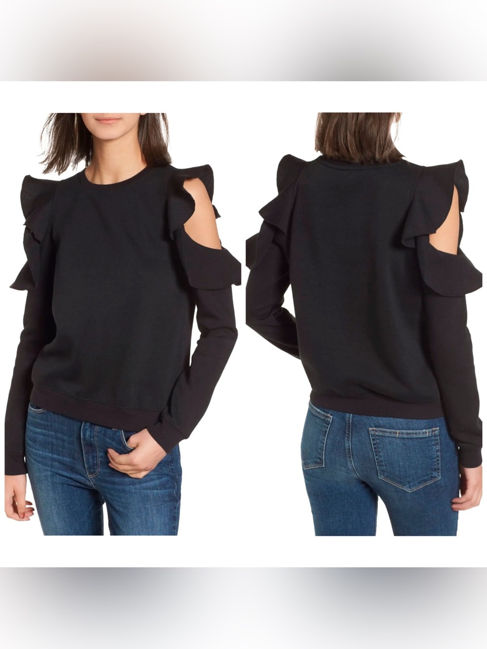 Rebecca Minkoff Black Ruffle Cold Shoulder Sweatshirt Size M